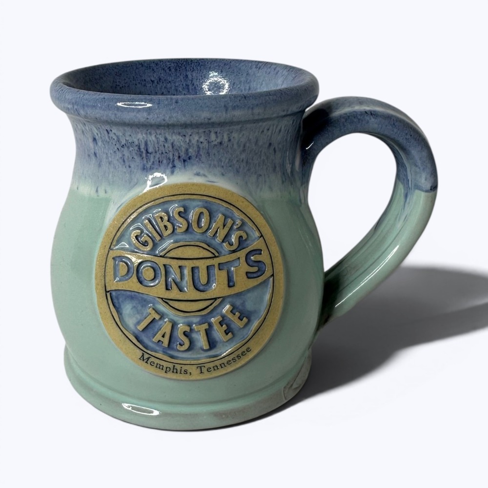 Deneen Pottery Gibsons Tastee Donuts Memphis TN Coffee Mug Blue 2021 Drip Glaze